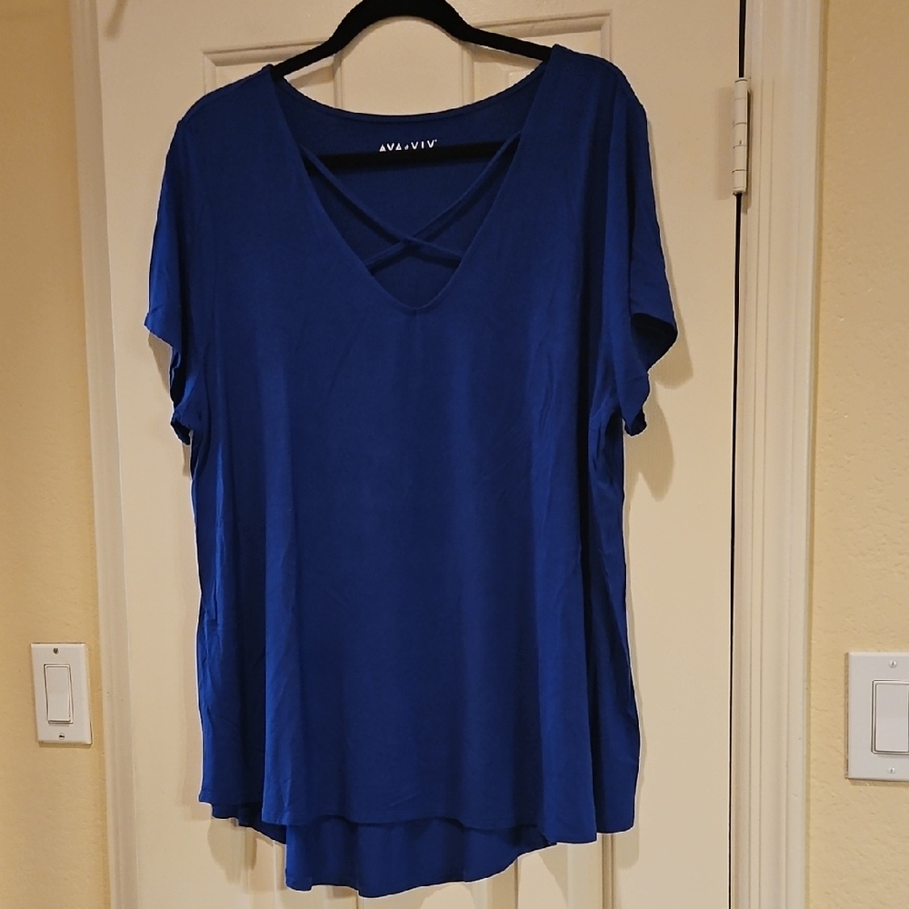 Ava & Viv Blue Short Sleeve Relaxed Blouse